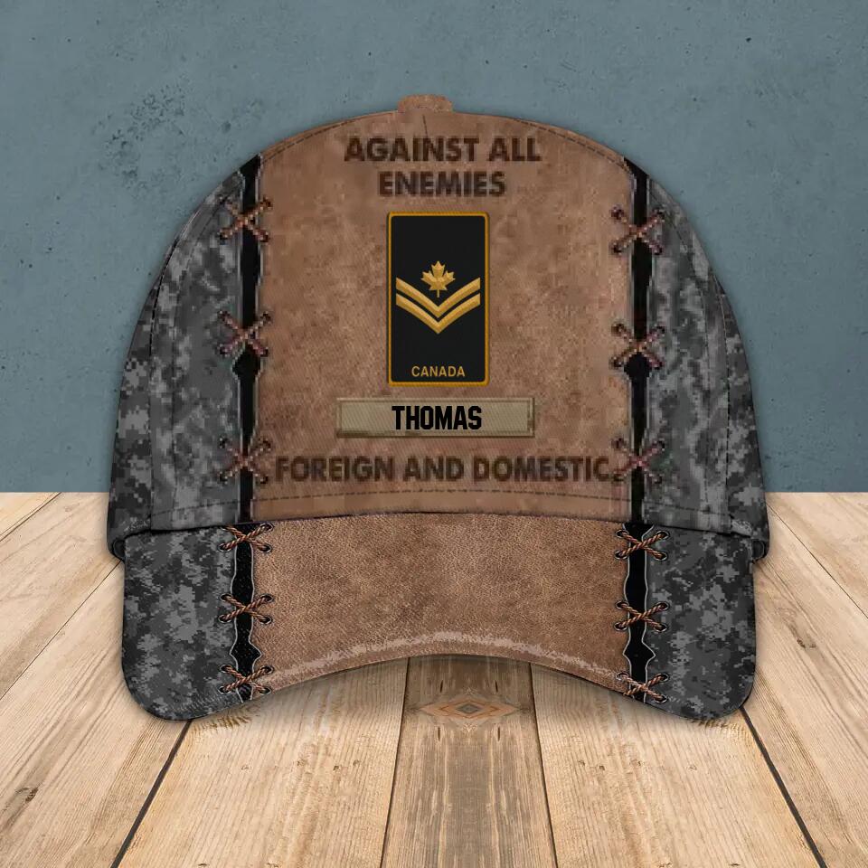 Personalized Canadian Veteran Against All Enemies Foreign and Domestic Camo Rank Peaked Cap 3D Printed 22NOV-HY03