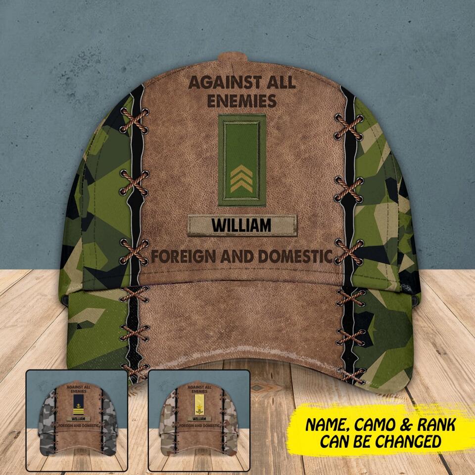 Personalized Swedish Veteran Against All Enemies Foreign and Domestic Camo Rank Peaked Cap 3D Printed 22NOV-HY03