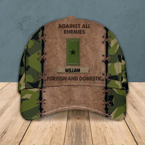 Personalized Swedish Veteran Against All Enemies Foreign and Domestic Camo Rank Peaked Cap 3D Printed 22NOV-HY03