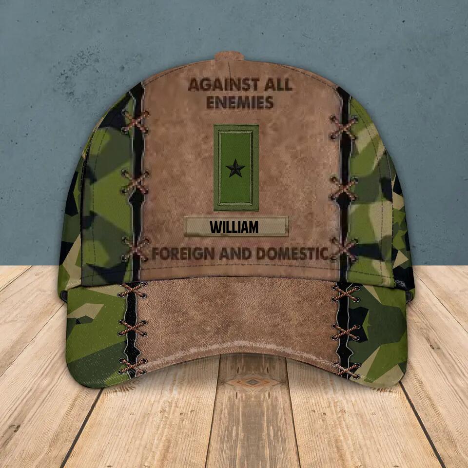 Personalized Swedish Veteran Against All Enemies Foreign and Domestic Camo Rank Peaked Cap 3D Printed 22NOV-HY03