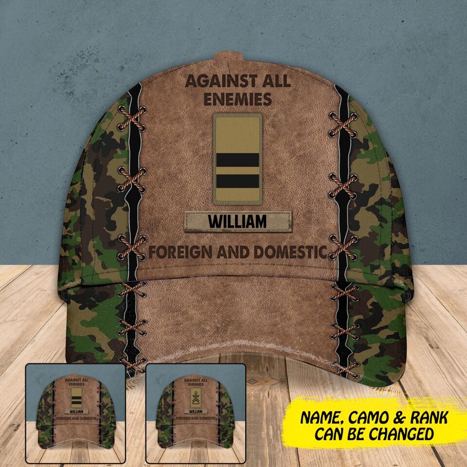 Personalized Swiss Veteran Against All Enemies Foreign and Domestic Camo Rank Peaked Cap 3D Printed 22NOV-HY03