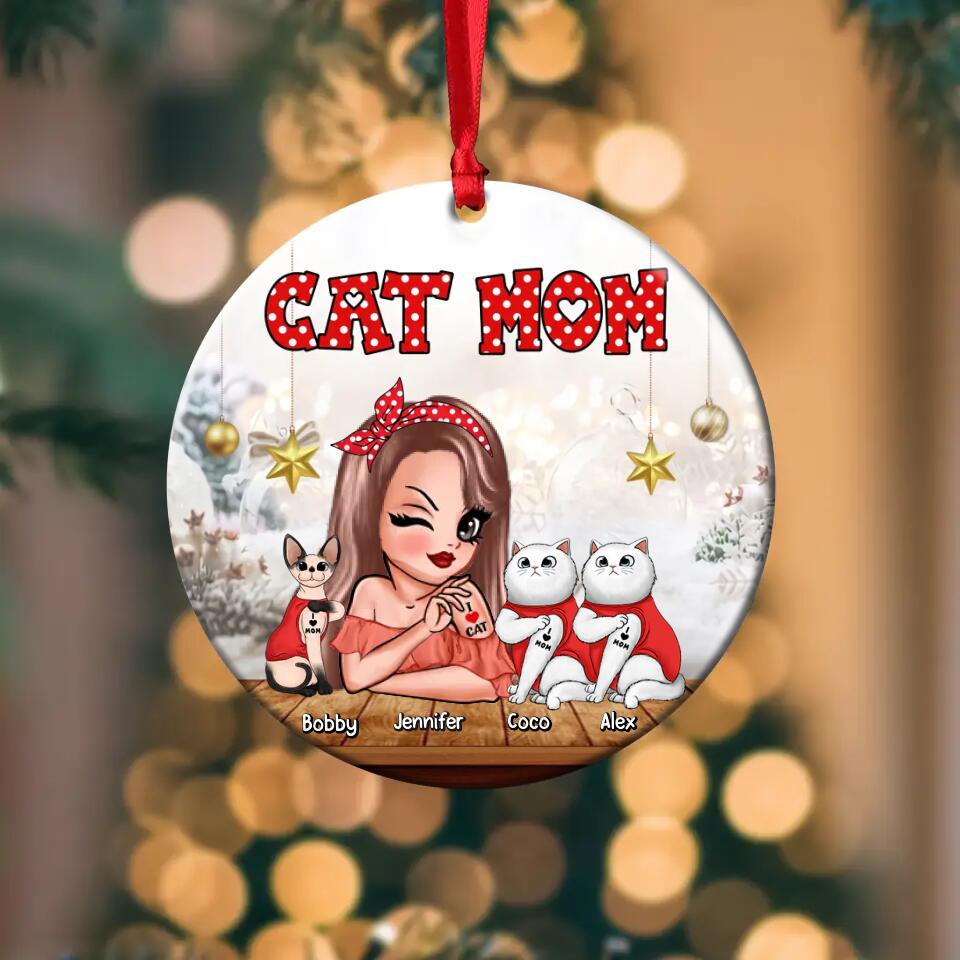 Personalized Cat Mom I Love Cat Christmas Acrylic/Plastic Ornament Printed 22NOV-HQ04