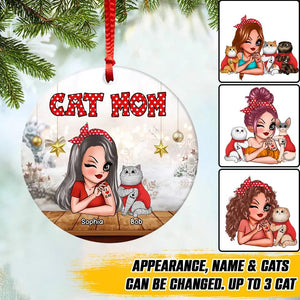 Personalized Cat Mom I Love Cat Christmas Acrylic/Plastic Ornament Printed 22NOV-HQ04