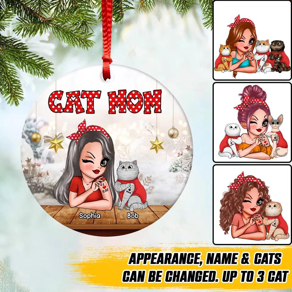 Personalized Cat Mom I Love Cat Christmas Acrylic/Plastic Ornament Printed 22NOV-HQ04