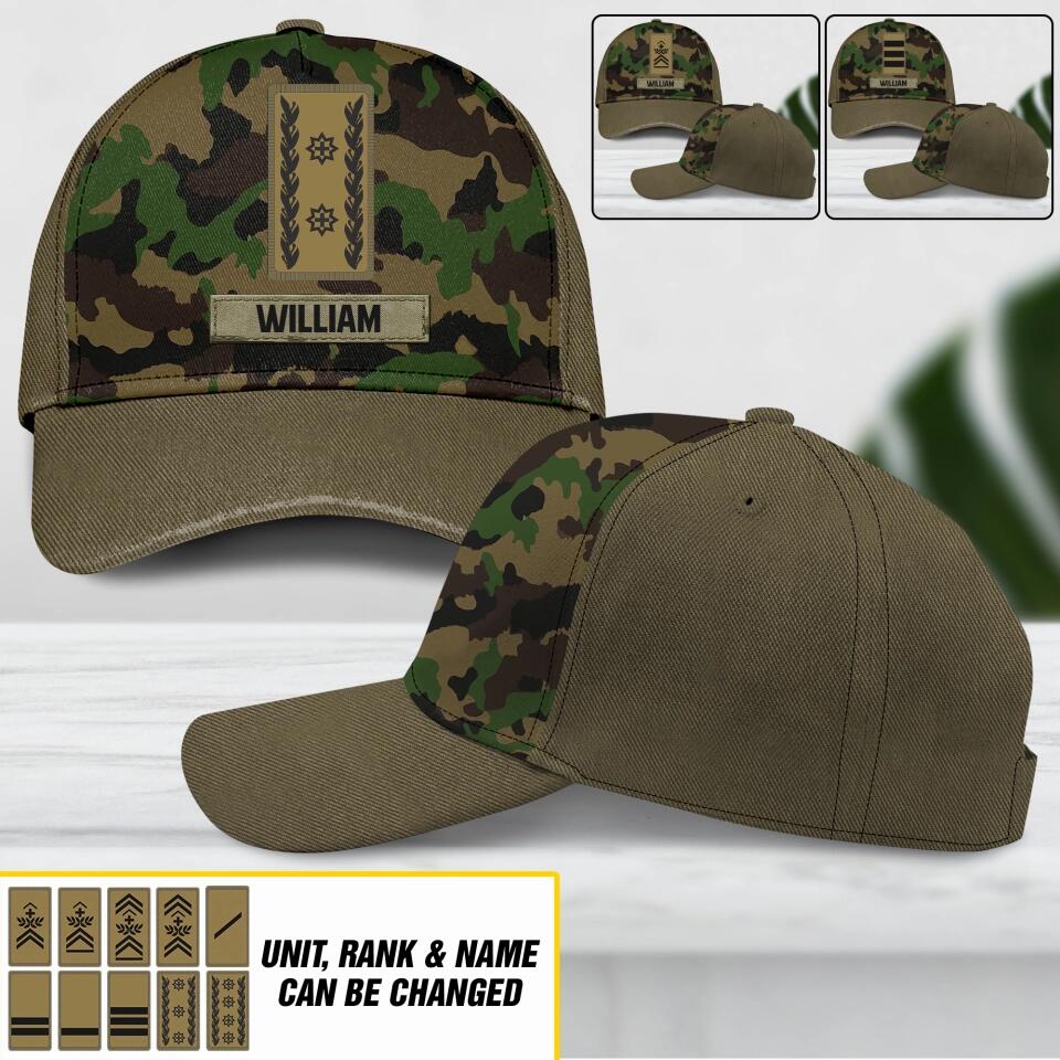 Personalized Swiss Solider Camo Rank Peaked Cap 3D Printed QTHY0411
