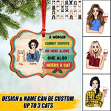 Personalized A Woman Can Not Survive On Wine She Also Needs Cats Christmas Wood Ornament Printed QTVQ0411