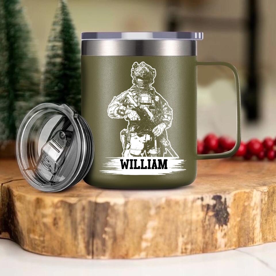 Personalized US Veteran/Soldier Laser Handle Cup Printed 22NOV-HQ07
