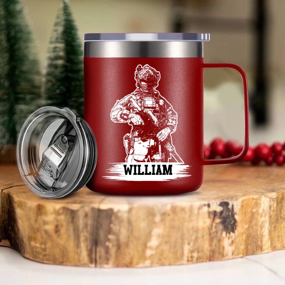 Personalized US Veteran/Soldier Laser Handle Cup Printed 22NOV-HQ07