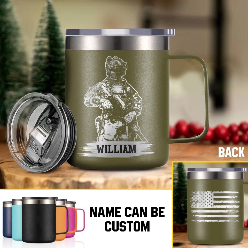 Personalized US Veteran/Soldier Laser Handle Cup Printed 22NOV-HQ07