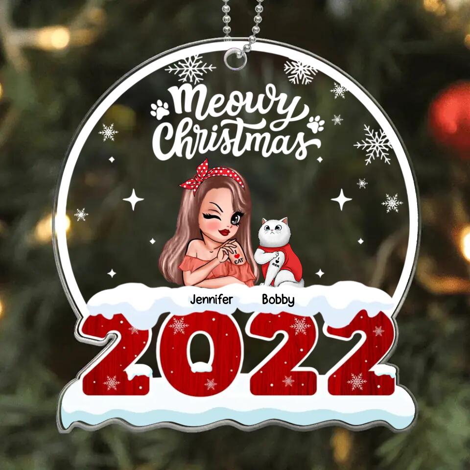 Personalized 2022 Meowy Christmas Cat Lovers Acrylic/Plastic Ornament Printed QTHQ0711