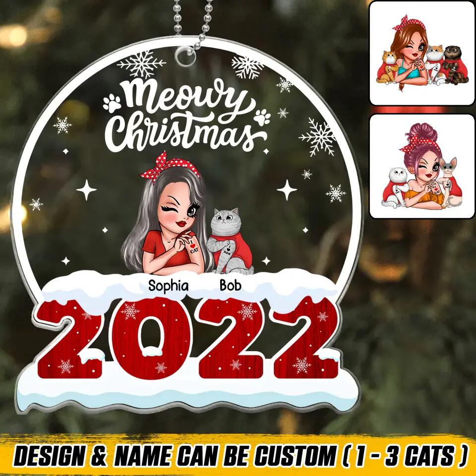 Personalized 2022 Meowy Christmas Cat Lovers Acrylic/Plastic Ornament Printed QTHQ0711