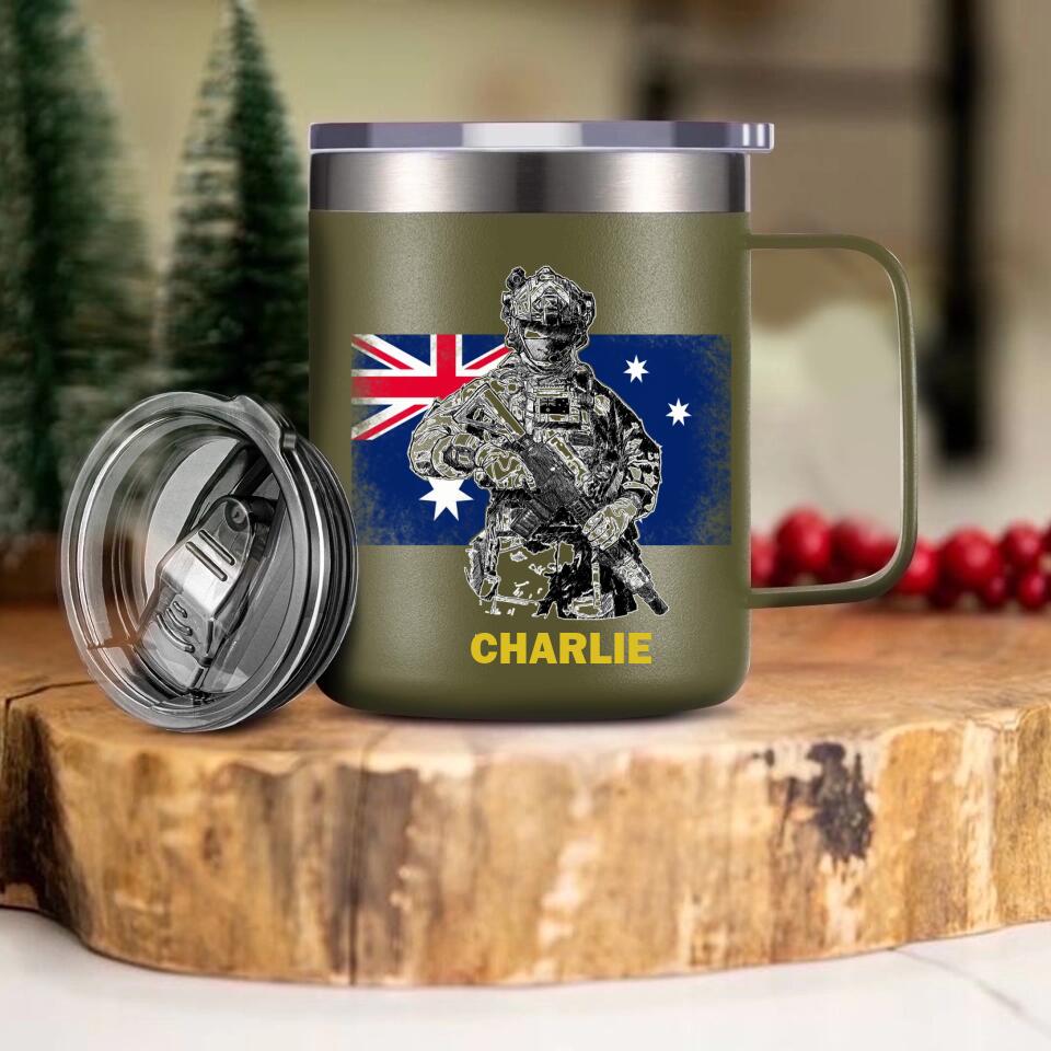 Personalized Australian Veteran/Soldier Laser Handle Cup Printed 22NOV-HY07