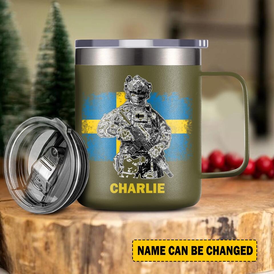 Personalized Swedish Veteran/Soldier Laser Handle Cup Printed 22NOV-HY07