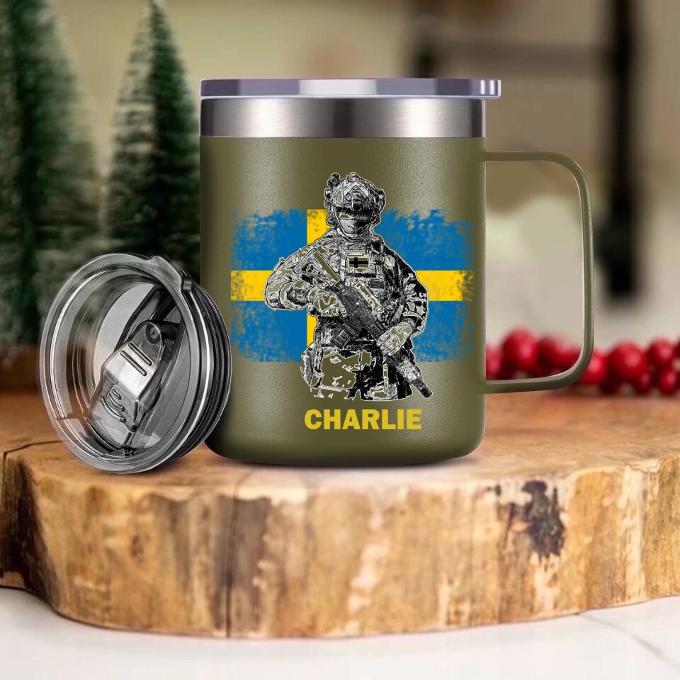 Personalized Swedish Veteran/Soldier Laser Handle Cup Printed 22NOV-HY07