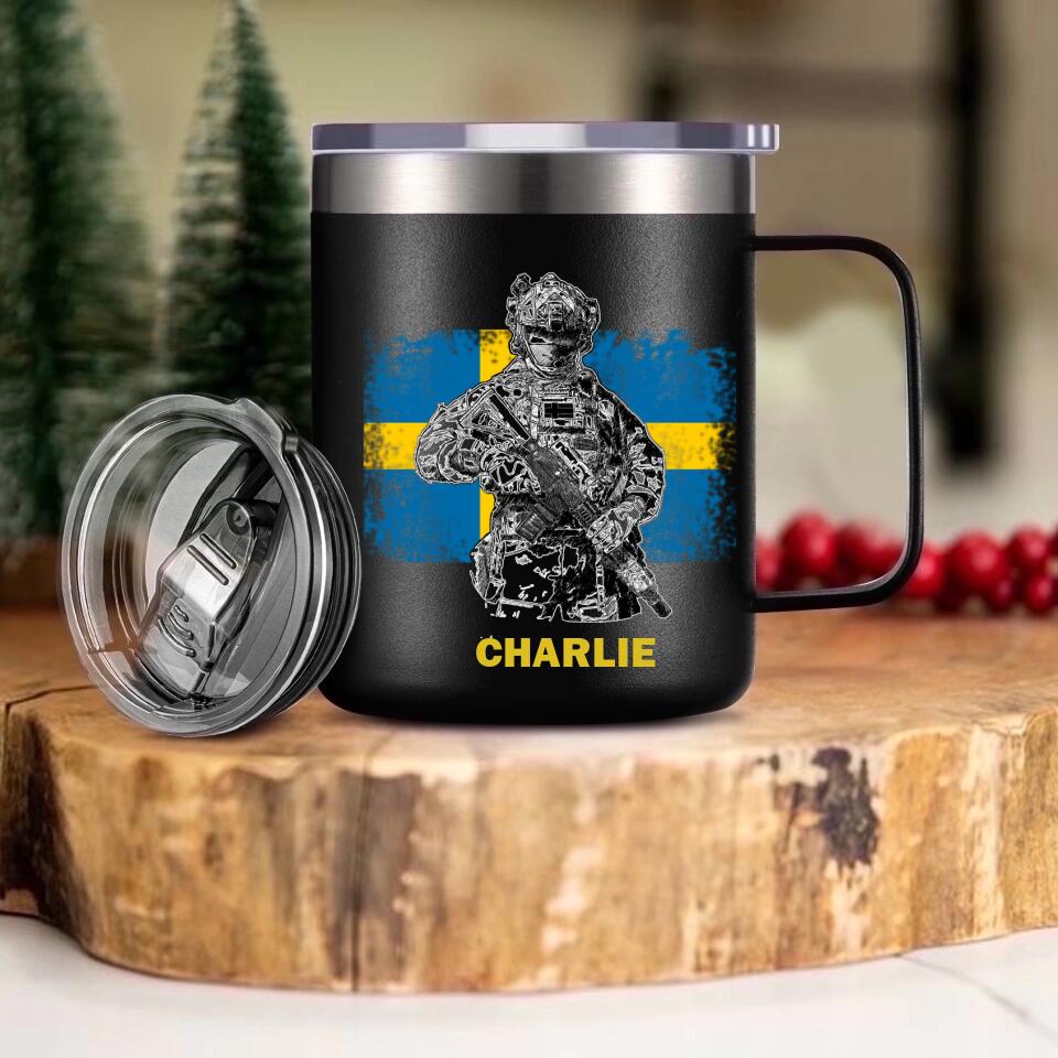 Personalized Swedish Veteran/Soldier Laser Handle Cup Printed 22NOV-HY07