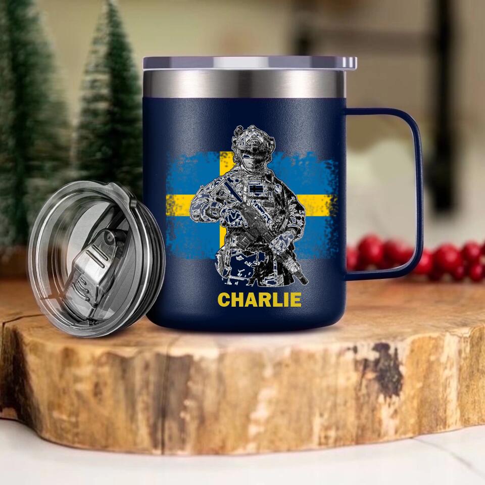 Personalized Swedish Veteran/Soldier Laser Handle Cup Printed 22NOV-HY07