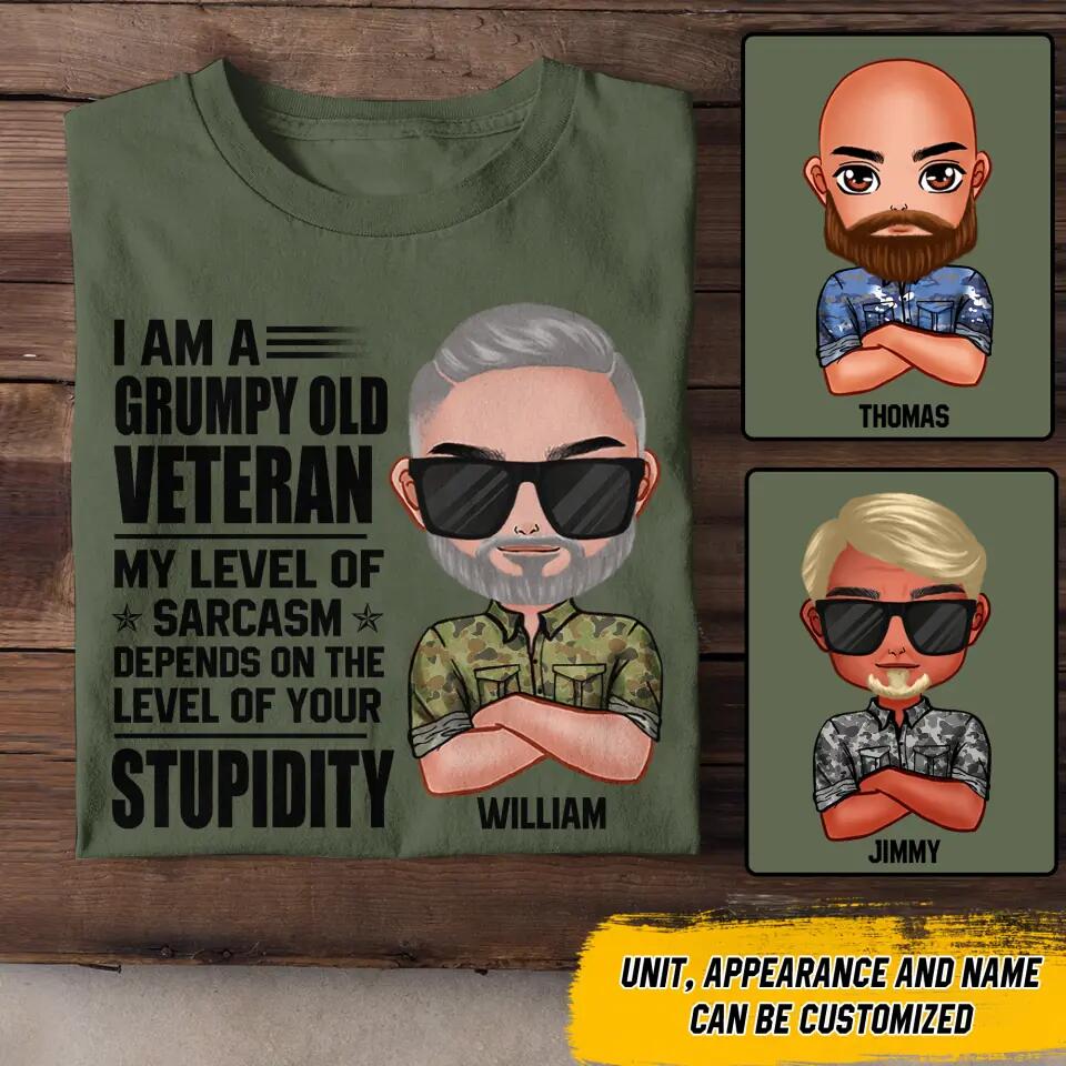 Personalized I'm An Australian Grumpy Old Veteran My Level Of Sarcasm Depends On Your Level Of Stupid Tshirt Printed NOV22-DT08