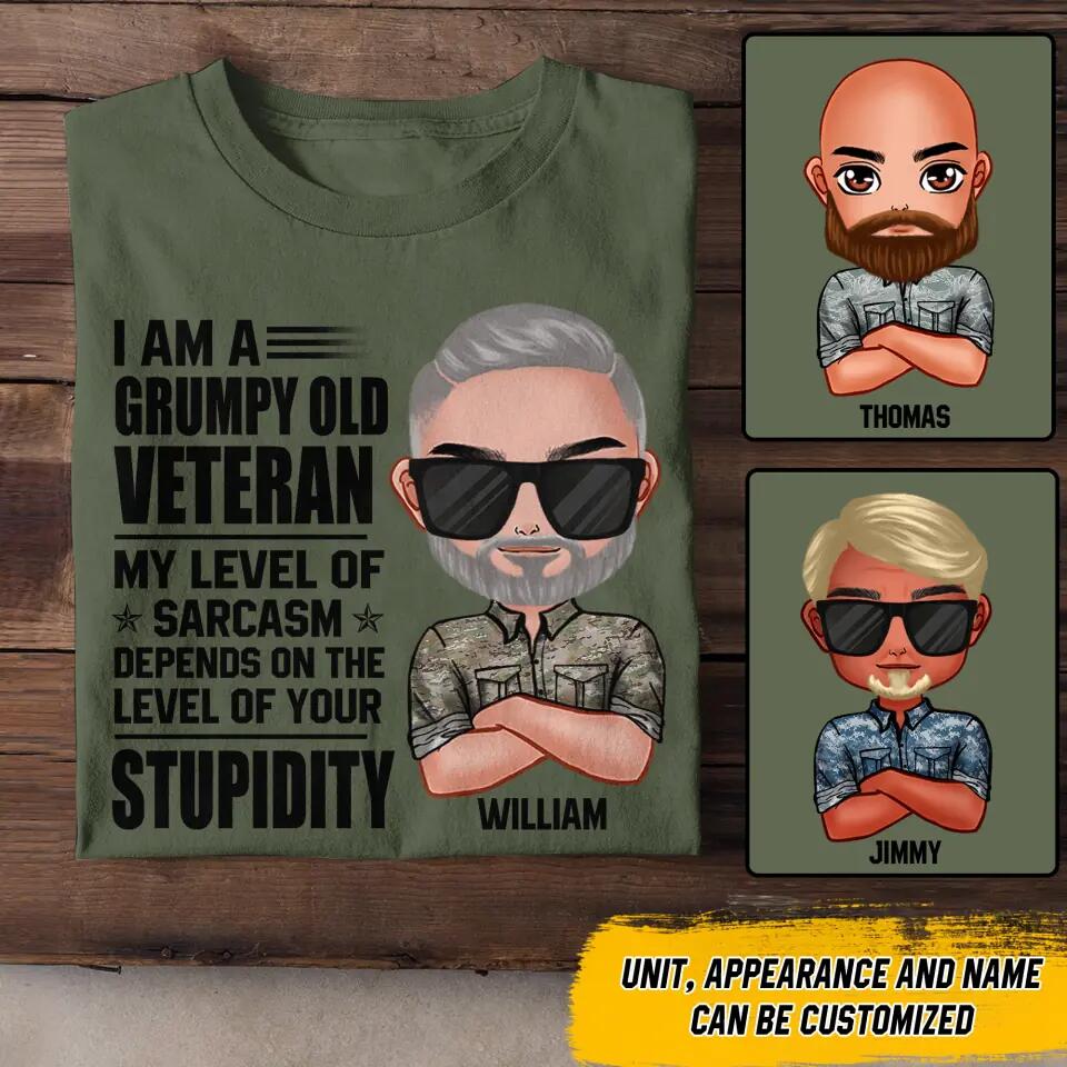 Personalized I'm An Us Grumpy Old Veteran My Level Of Sarcasm Depends On Your Level Of Stupid Tshirt Printed NOV22-DT08