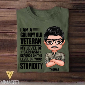 Personalized I'm An Us Grumpy Old Veteran My Level Of Sarcasm Depends On Your Level Of Stupid Tshirt Printed NOV22-DT08