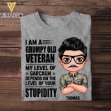 Personalized I'm An Us Grumpy Old Veteran My Level Of Sarcasm Depends On Your Level Of Stupid Tshirt Printed NOV22-DT08