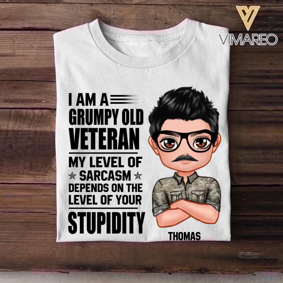 Personalized I'm An Us Grumpy Old Veteran My Level Of Sarcasm Depends On Your Level Of Stupid Tshirt Printed NOV22-DT08