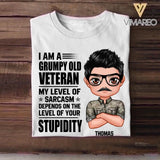Personalized I'm An Us Grumpy Old Veteran My Level Of Sarcasm Depends On Your Level Of Stupid Tshirt Printed NOV22-DT08