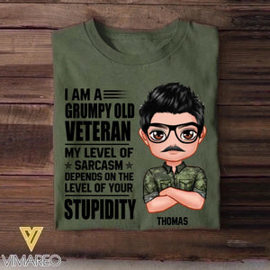 Personalized I'm A Canadian Grumpy Old Veteran My Level Of Sarcasm Depends On Your Level Of Stupid Tshirt Printed NOV22-DT08