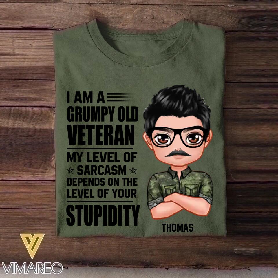 Personalized I'm A Canadian Grumpy Old Veteran My Level Of Sarcasm Depends On Your Level Of Stupid Tshirt Printed NOV22-DT08