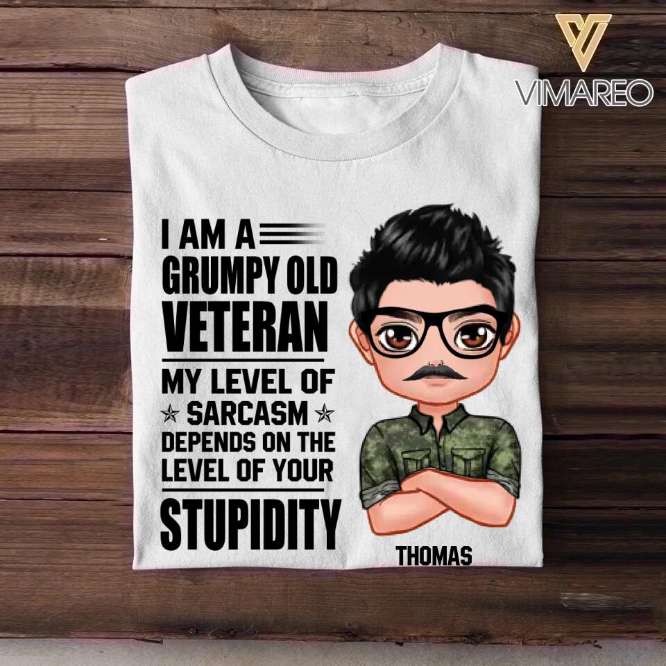 Personalized I'm A Canadian Grumpy Old Veteran My Level Of Sarcasm Depends On Your Level Of Stupid Tshirt Printed NOV22-DT08