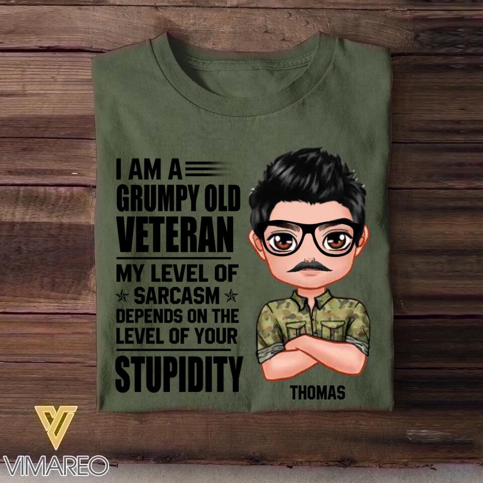 Personalized I'm An Australian Grumpy Old Veteran My Level Of Sarcasm Depends On Your Level Of Stupid Tshirt Printed NOV22-DT08