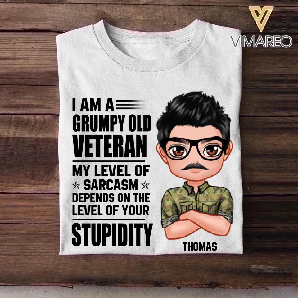 Personalized I'm An Australian Grumpy Old Veteran My Level Of Sarcasm Depends On Your Level Of Stupid Tshirt Printed NOV22-DT08