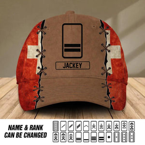 Personalized Swiss Veteran/ Solider Flag Rank Peaked Cap 3D Printed 22NOV-HQ08