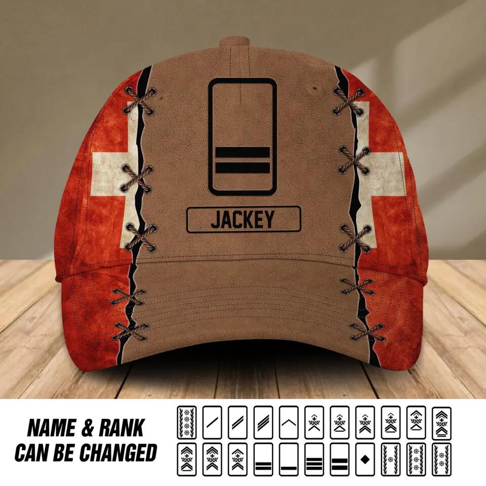 Personalized Swiss Veteran/ Solider Flag Rank Peaked Cap 3D Printed 22NOV-HQ08