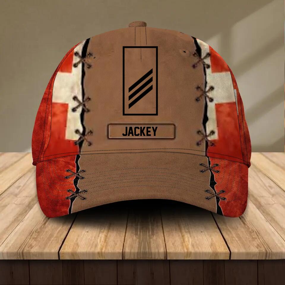 Personalized Swiss Veteran/ Solider Flag Rank Peaked Cap 3D Printed 22NOV-HQ08