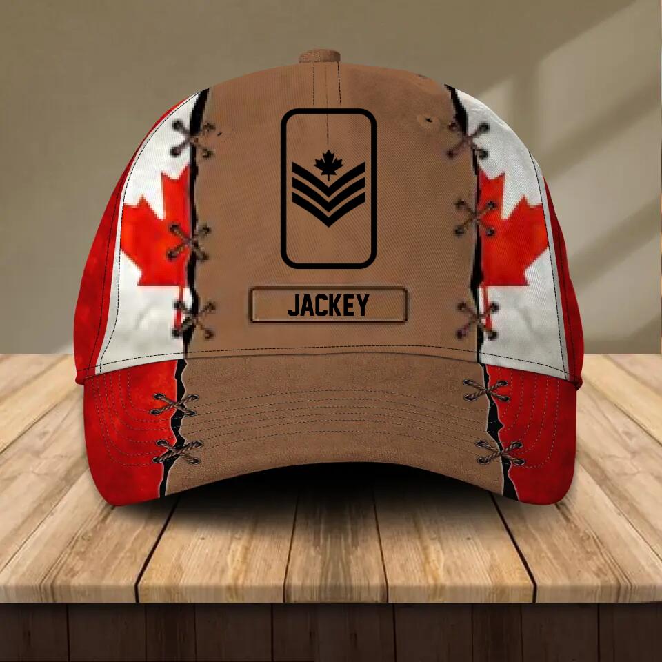 Personalized Canadian Veteran/ Solider Flag Rank Peaked Cap 3D Printed 22NOV-HQ08