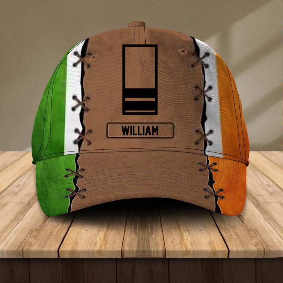 Personalized Irish Veteran/ Solider Flag Rank Peaked Cap 3D Printed 22NOV-HQ08