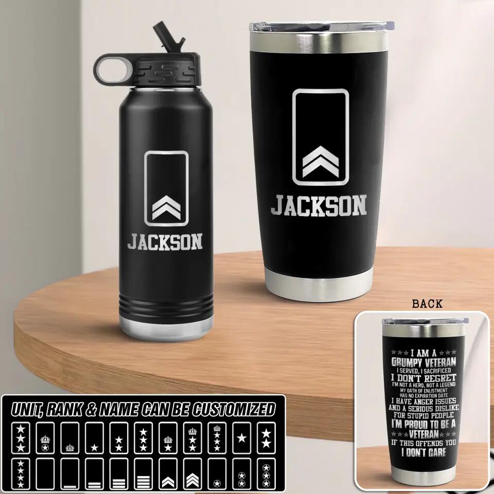 Personalized I Am A Sweden Grumpy Veteran I'm Proud To Be A Veteran Tumbler Or Water Bottle  Printed 22NOV-DT08
