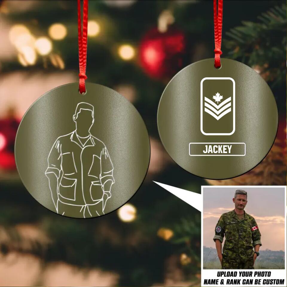 Personalized Canadian soldier image art & Rank Ornament Printed QTHQ0911