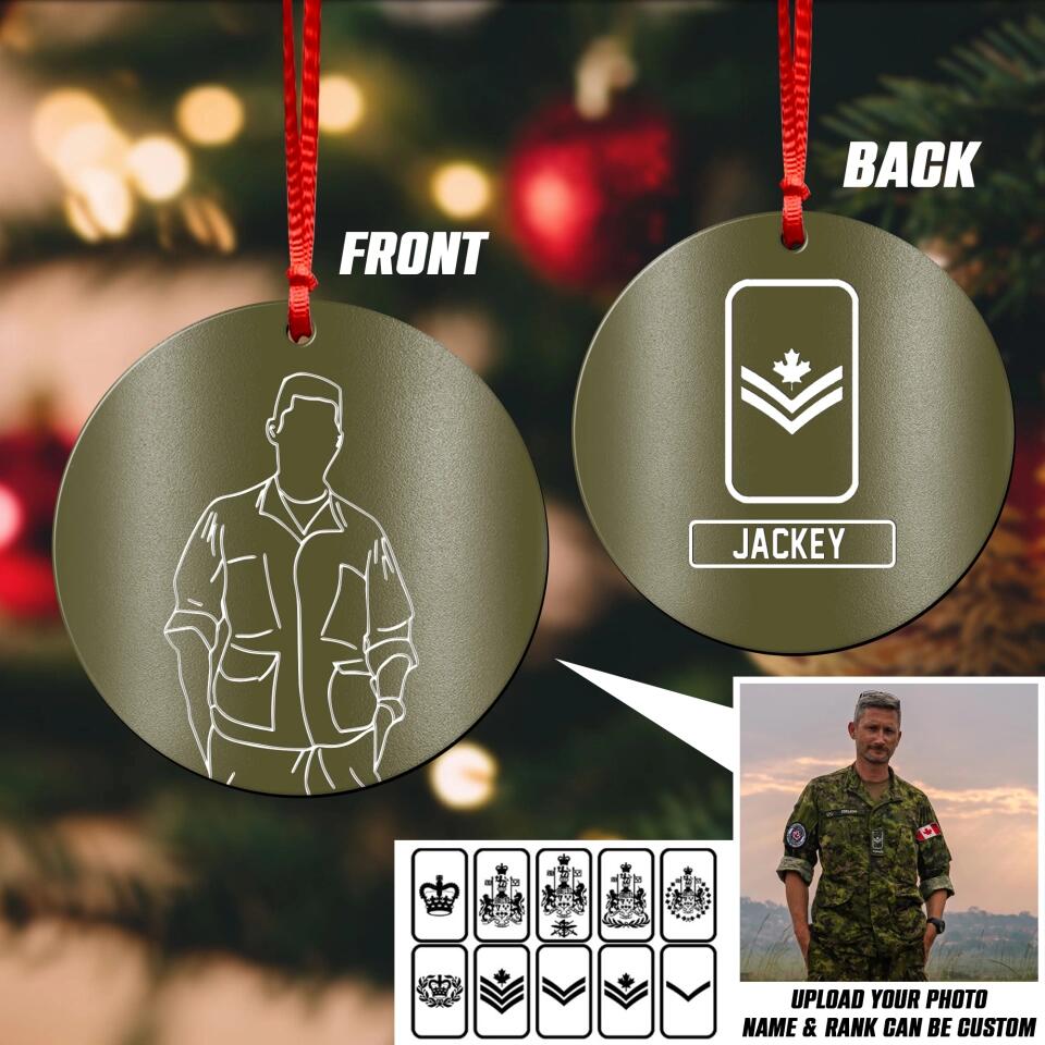 Personalized Canadian soldier image art & Rank Ornament Printed QTHQ0911