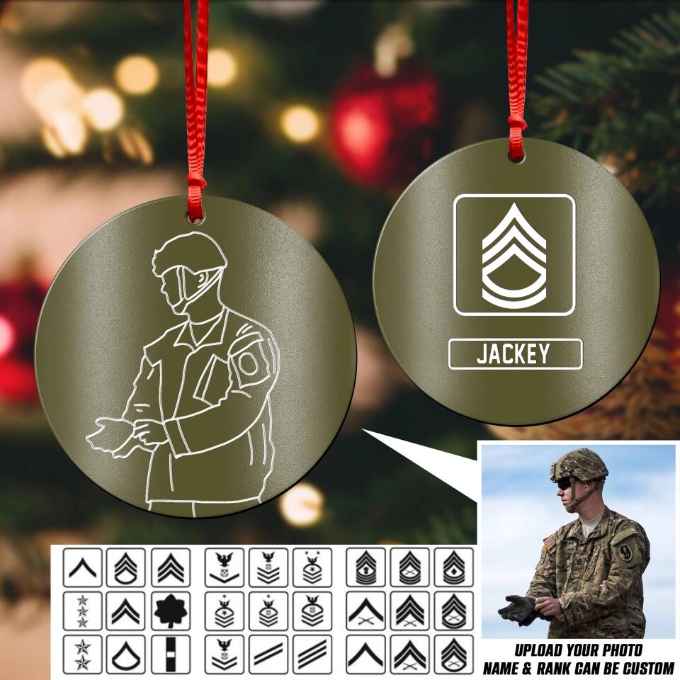 Personalized US soldier image art & Rank Ornament Printed QTHQ0911