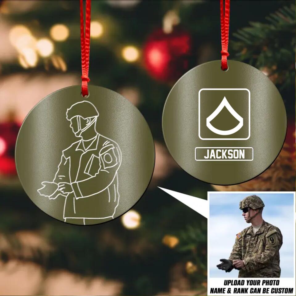 Personalized US soldier image art & Rank Ornament Printed QTHQ0911