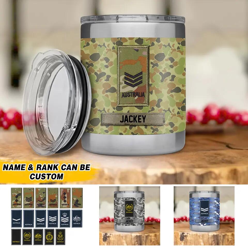 Personalized Australian Solider/ Veteran Rank Camo 3D Printed Rambler 10oz Lowball 22NOV-HQ09
