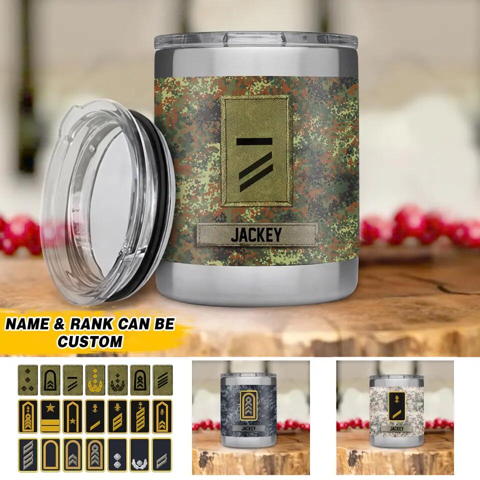Personalized German Solider/ Veteran Rank Camo 3D Printed Rambler 10oz Lowball 22NOV-HQ09