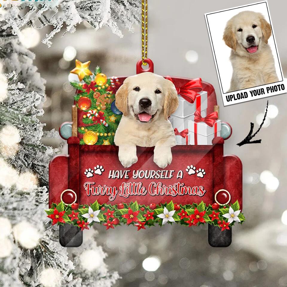 Personalized Golden Retriever Red Truck Have Yourseld A Furry Little Christmas Ornament Printed QTDT0911