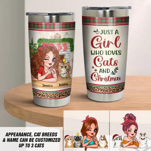 Personalized Just A Girl Who Loves Cats And Christmas Tumbler Printed QTDT1011