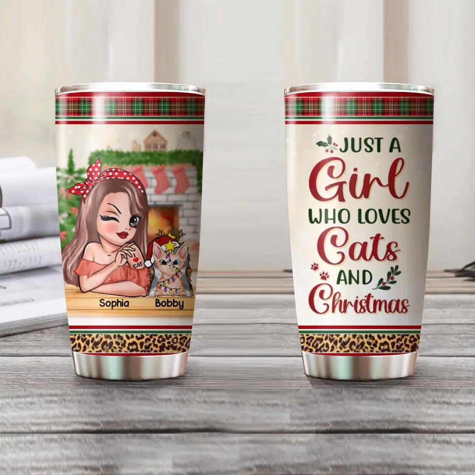 Personalized Just A Girl Who Loves Cats And Christmas Tumbler Printed QTDT1011