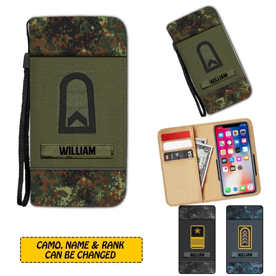 Personalized German Solider/ Veteran Rank Camo Phone Leather Wallet 22NOV-HY09