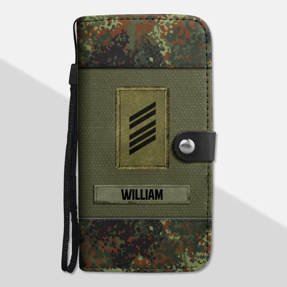 Personalized German Solider/ Veteran Rank Camo Phone Leather Wallet 22NOV-HY09