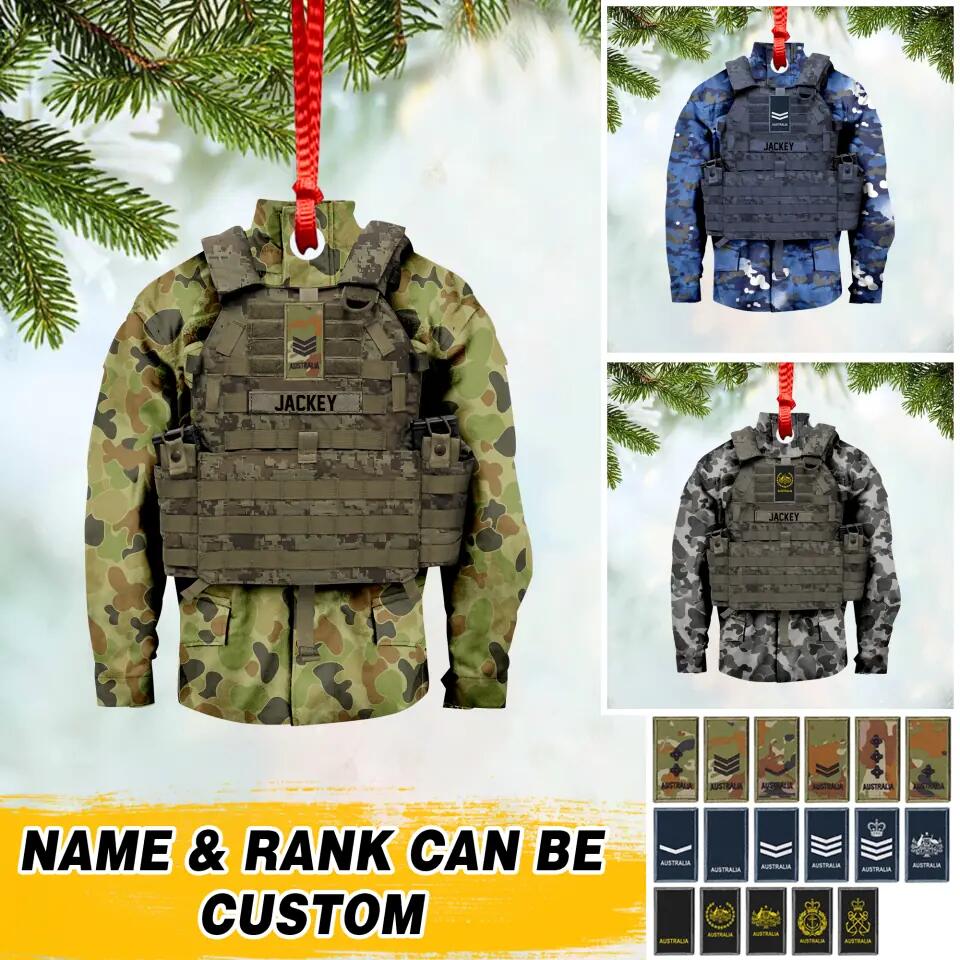 Personalized Australian Solider/ Veteran Uniform Camo Rank Wood Ornament Printed 22NOV-HQ10