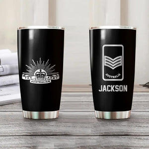 Personalized Australian Solider/ Veteran Rank Name Tumbler Printed 22NOV-HQ10